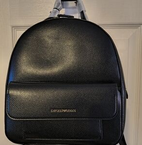 Emporio Armani Black Leather  Backpack